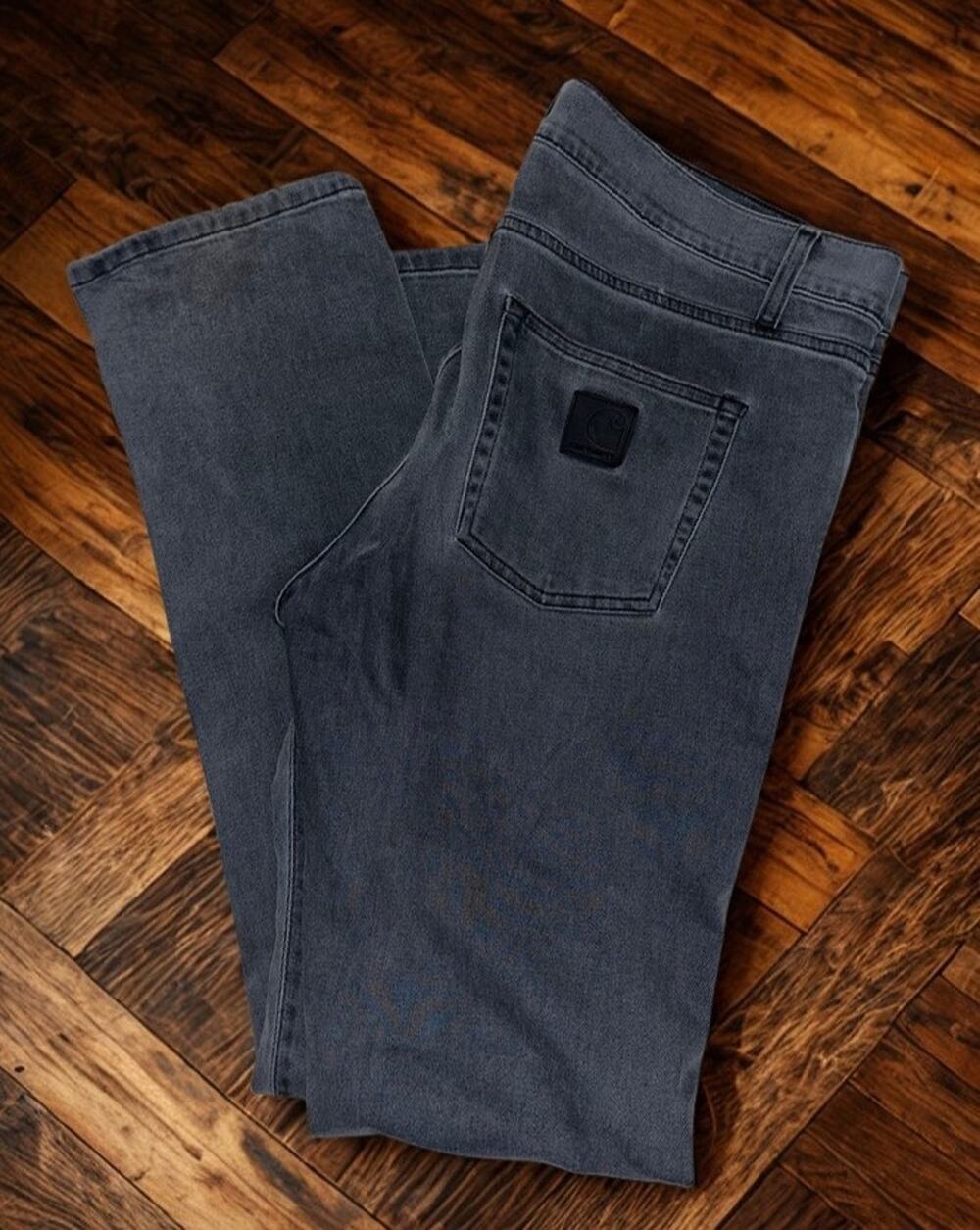 Carhartt WIP Rebel Pants 38x34 Black Washed Denim Jeans Stretch Slim